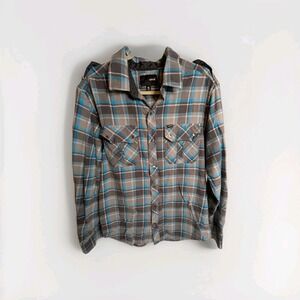 Hurley Men's Blue Gray Surf Plaid Flannel Long Sleeves Shirt Size XL
